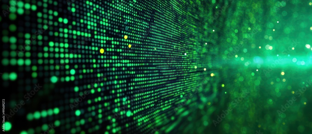 Aufkleber abstract digital background featuring green data points and light effects.