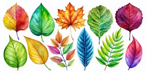 Obraz premium Vibrant Leaf Watercolor Clipart Collection for Nature Themed Design Projects and Crafts