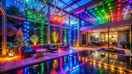 Vibrant LED Light Display Creating Colorful Atmosphere in a Modern Home or Event Setting