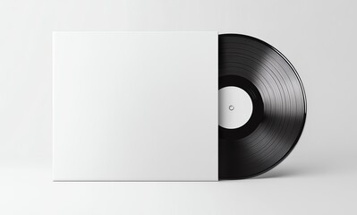 A vinyl record mock up, plain, blank, white sleeve on a white backdrop