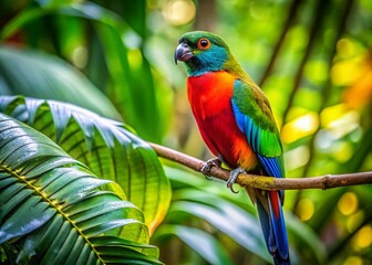 Obraz premium Vibrant Mamacaw Wallpaper Featuring Colorful Tropical Bird in a Lush Jungle Environment