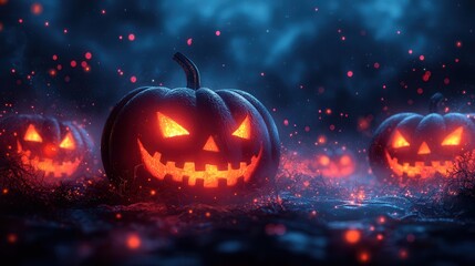 Naklejka premium Spooky Jack-o'-Lanterns in Haunted Atmosphere