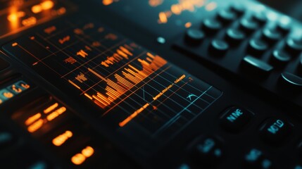 Audio control panel showing digital waveform displaying on screen