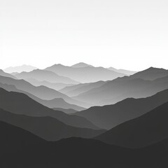 Monochrome mountain silhouette horizon with gradient shades of gray