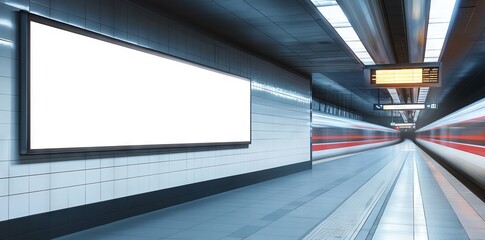 Blank Billboard in an Empty Subway Station: Urban Advertising Space. AI generated illustration