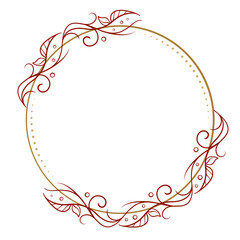Vector round autumn floral frame with ivy leaves decoration. Vintage style ivy stems wreath.