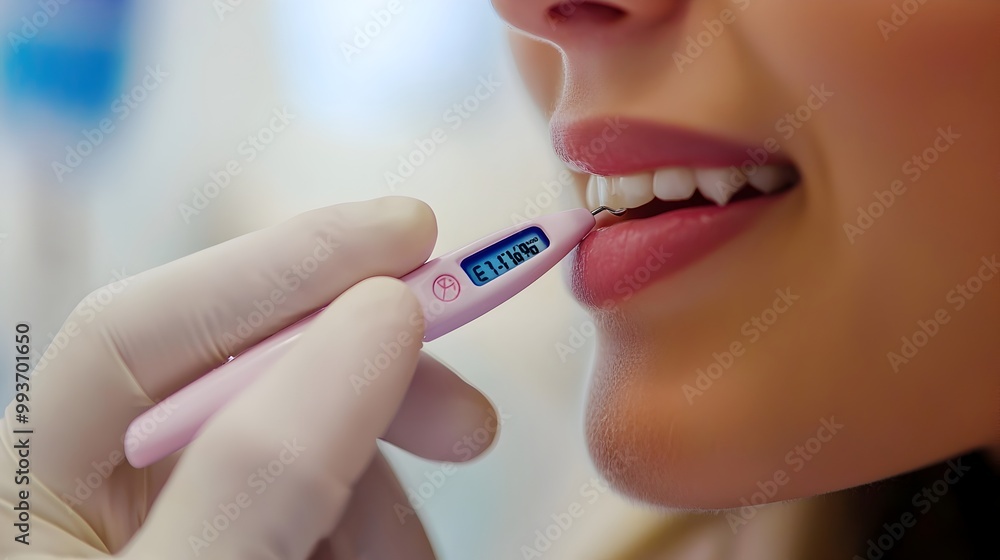 Poster close-up digital thermometer displaying temperature for health monitoring