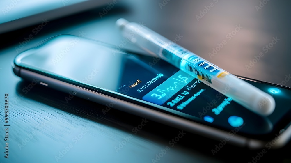 Aufkleber close-up view of digital thermometer reading displayed on smartphone for connected health monitoring
