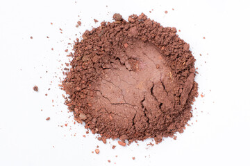 A mixture of different shades of eyeshadow on a white background.