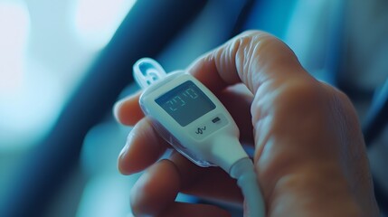 Fototapeta premium Close-up of Hand with Pulse Oximeter Monitoring Oxygen Levels for Respiratory Health Assessment