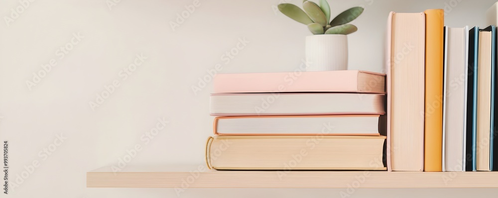 Poster minimalist decluttered bookshelf design - neatly arranged volumes with open space for functional and