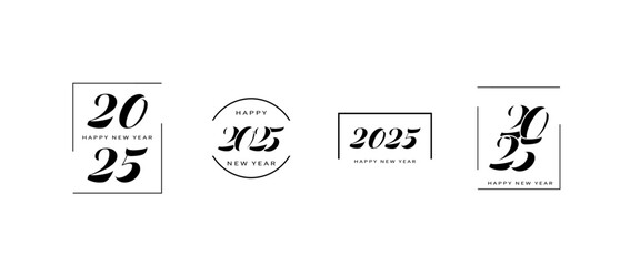 Big set of 2025 new year logo text design. 2025 logo concept for calendar, poster, flyer, banner. Modern design for calendar, invitations, greeting cards. Set of new year logo text design. stock illus