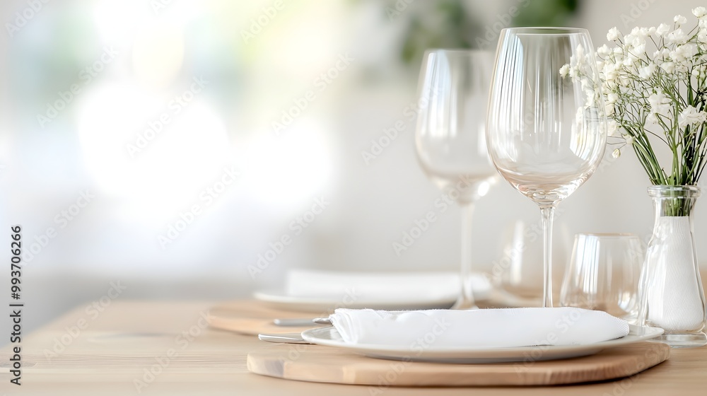 Poster minimalist dining table setup - tidy clean and inviting atmosphere with simple place settings and or