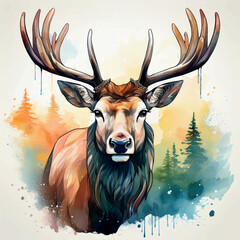 Deer drawing painted with watercolors