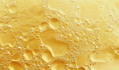 Processed collage of golden yellow oil bubbles texture