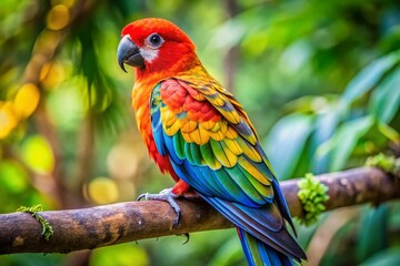 Obraz premium Vibrant Parakeet Perched on a Branch Showcasing Its Kaleidoscopic Feathers in Natural Habitat