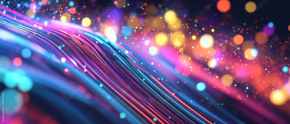 Poster A vibrant display of colorful light trails and bokeh effects creating a dynamic visual.