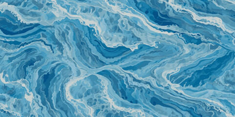 Obraz premium Vector ocean watercolor soft blue and white wavey curve line background. Blue water ocean sea wave seamless background.