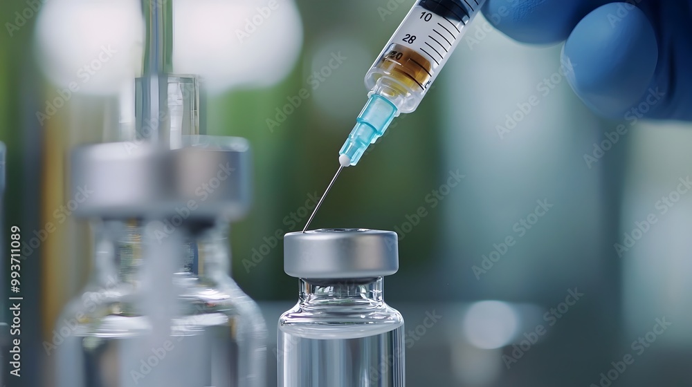 Aufkleber syringe filling vial for routine health evaluation and lab testing