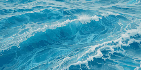 Vector ocean watercolor soft blue and white wavey curve line background. Blue water ocean sea wave seamless background.