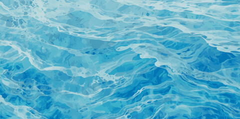 Watercolor surface ocean water wave, seamless blue water ocean wave background. Blue water ocean surfing wave.