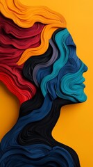 Abstract Colorful Woman Silhouette on Yellow Background