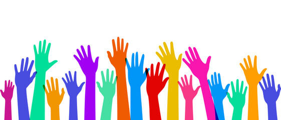 Raised hand for unity silhouettes color filled vector illustration icon