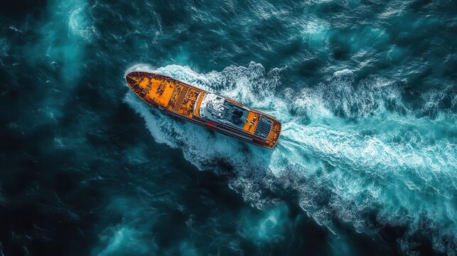 a ship leaving a frothy trail in the sea capturing the vibrant splash of waves and the thrill of travel ideal for designs focused on adventure and exploration