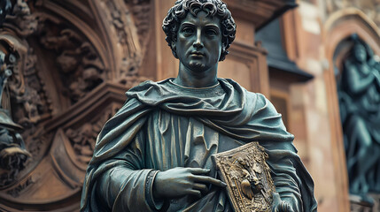 Bronze Statue of a Man Holding a Book - Realistic Image