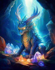 The dragon in the dungeon protects the crystals.