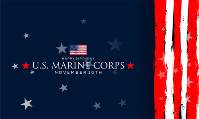 US Marine Corps Birthday   on November 10 with American flag background.