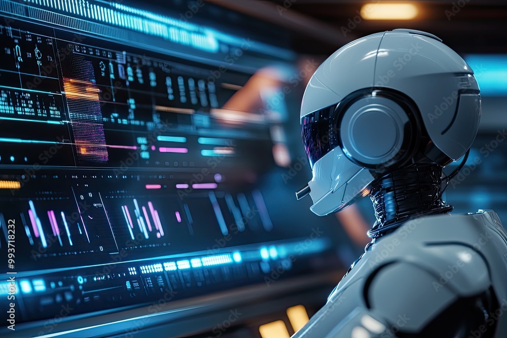 Poster AI-powered computer interface with voice commands and responsive interaction, futuristic and intelligent design