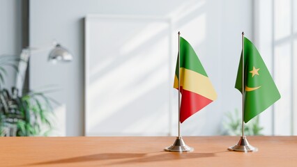 FLAGS OF CONGO R AND MAURITANIA ON TABLE