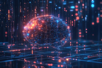 Fototapeta premium Artificial intelligence brain with a digital network, glowing circuits, and machine learning visualizations