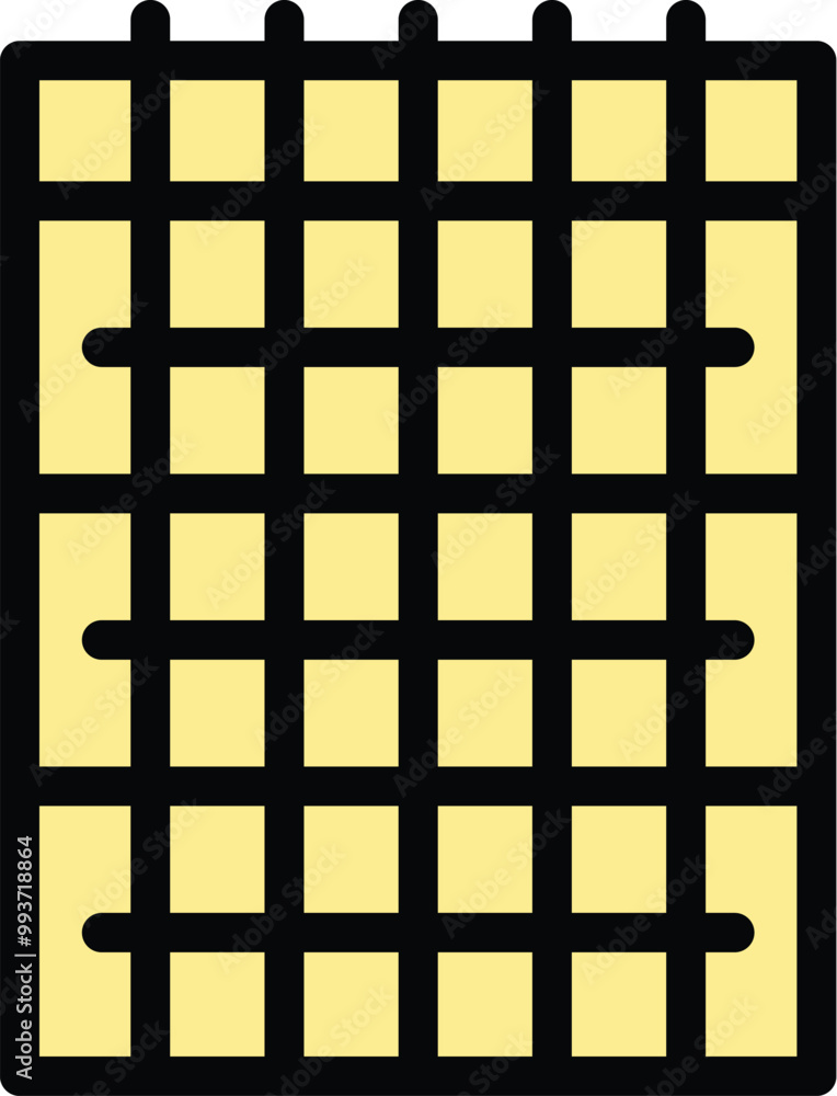 Poster yellow notepad with spiral binding at the top showing blank squared paper for taking notes or drawin