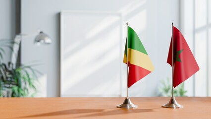 FLAGS OF CONGO R AND MOROCCO ON TABLE