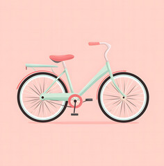 Minimalist Red Bicycle on Teal Background - Modern Bicycle Illustration Design