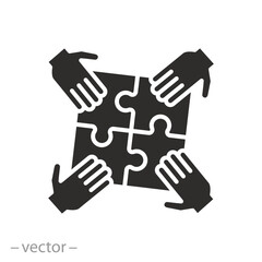 Business puzzle, team challenge. Teamwork or partnership icon. Jigsaw connect, together work, flat vector illustration