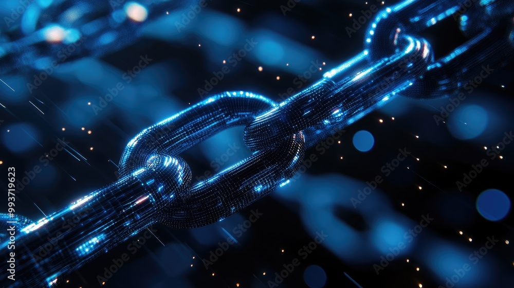 Poster blockchain data graph with secure nodes and links, sleek futuristic design, metallic textures