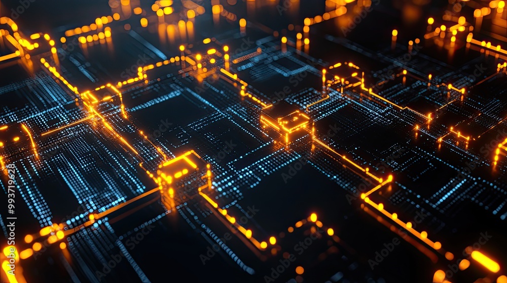Poster blockchain graph with connected secure nodes, glowing metallic textures, sleek futuristic look