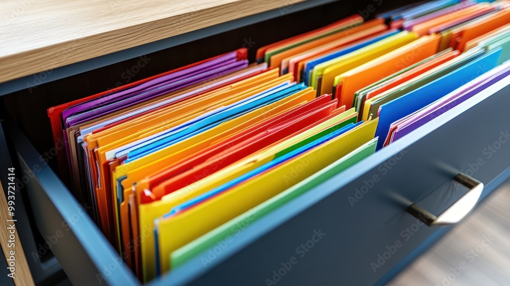 Poster a drawer filled with colorful file folders, organized for easy access and management.