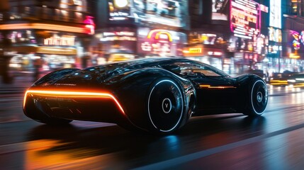 Obraz premium Illustration of a future car on a city street at night. Ai generated image
