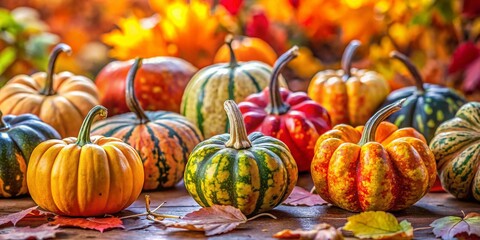 Vibrant Watercolor Gourds in Autumn Colors Perfect for Seasonal Decor and Artistic Inspiration