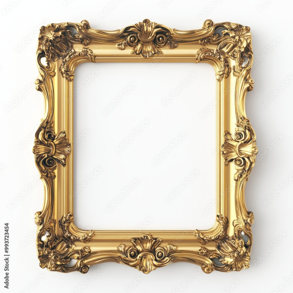 Poster elegant gold frame 3d mockup for high-end visual content on white background with copy space