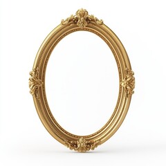 Elegant Gold Oval Frame Mockup with Detailed 3D Render on White Background for Advertisement Design