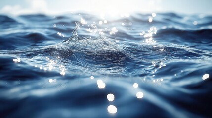 abstract view of a shimmering water surface displaying gentle ripples and splashes under bright sunlight the texture evokes tranquility creating a perfect backdrop for skincare product branding