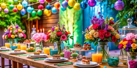 Fototapeta premium Vibrant Watercolor Party Elements for Elegant Celebrations and Creative Event Design Projects