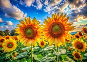 Obraz premium Vibrant Watercolor Sunflowers in Bloom Capturing the Essence of Nature's Beauty and Joyful Colors