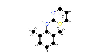 xylazine molecule, structural chemical formula, ball-and-stick model, isolated image alpha-2 adrenergic receptor agonist