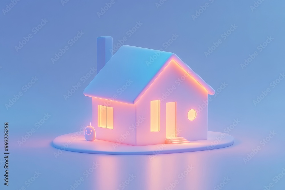 Aufkleber glowing pastel colored illustration of a small house with soft lighting rounded shapes and a dreamy 